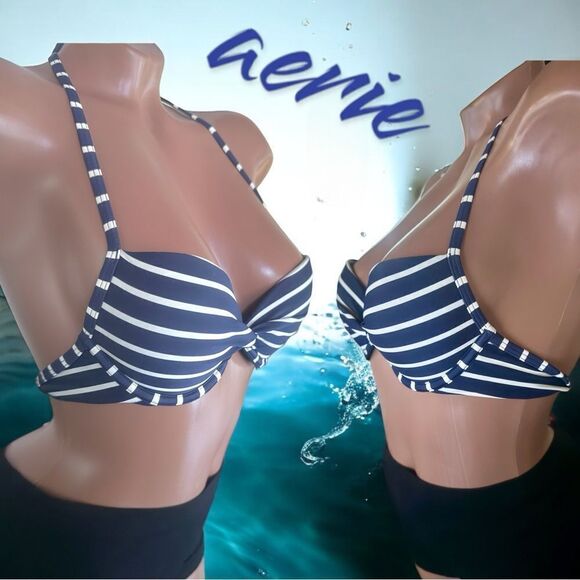 aerie Swimwear l Blue/White Striped Bikini Top l Perkier Push-up l 32A l EUC - Picture 1 of 9